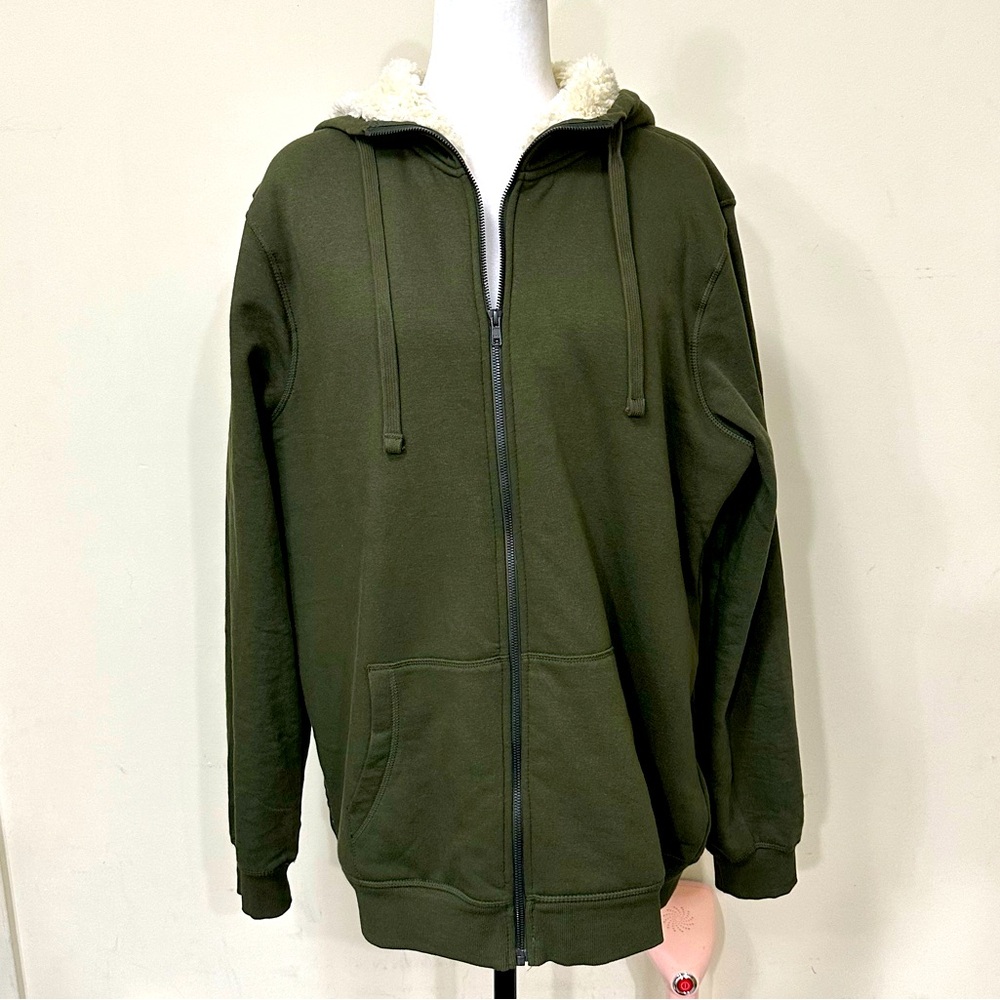 NEW Livergy Sherpa Lined Deep Green 30" Zipper X-Long Hem Hoodie Sweatshirt XXL - Picture 3 of 15
